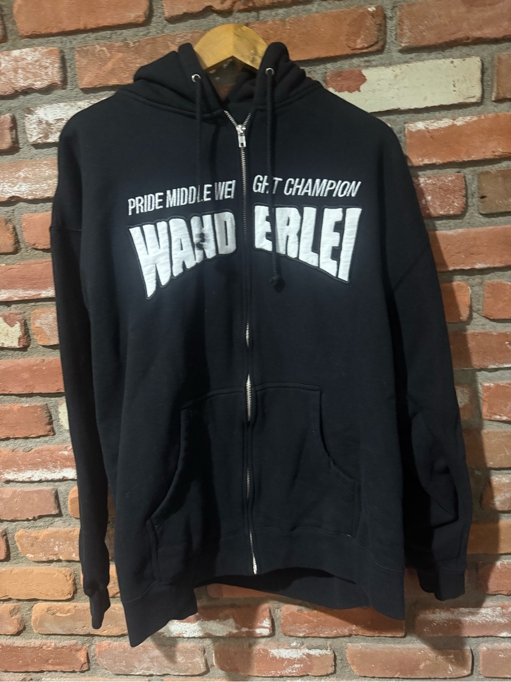 Black Zip-Up Hoodie Jacket with White Chest Lettering